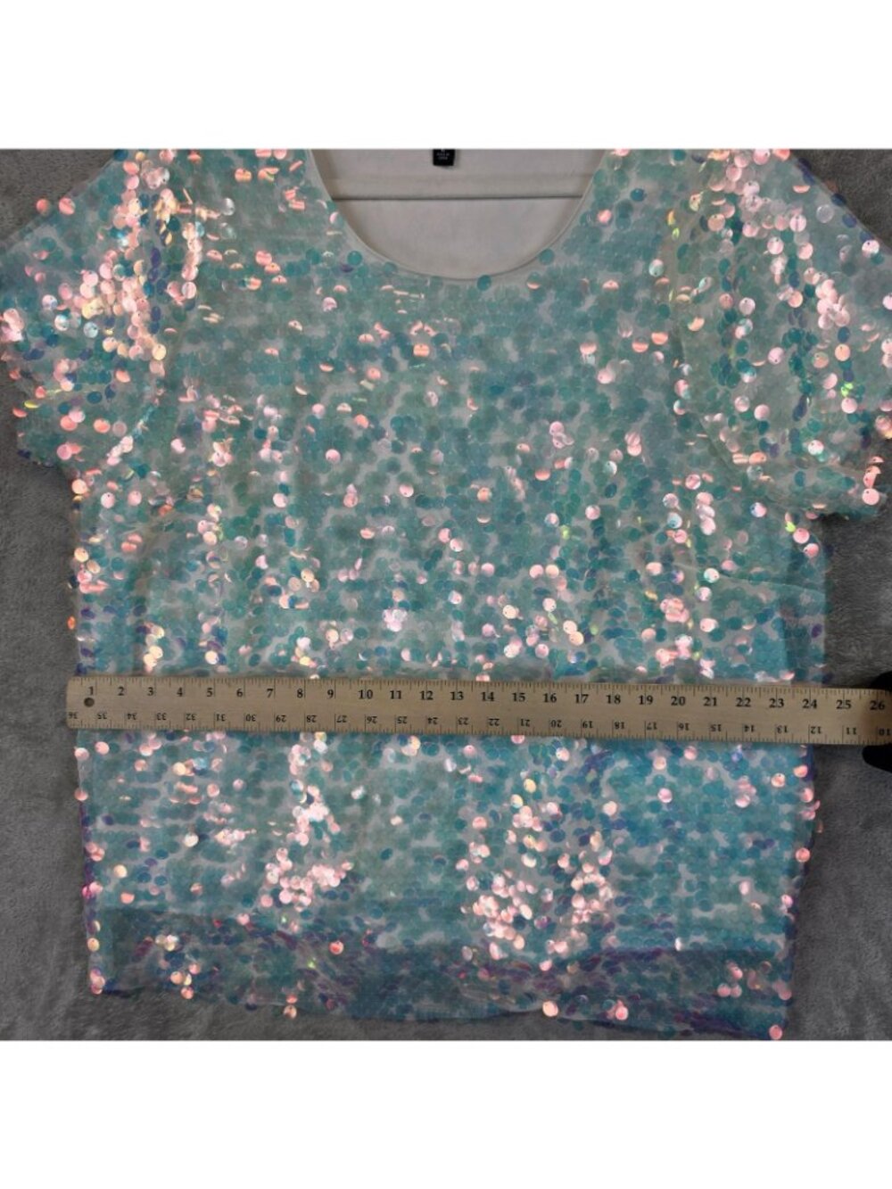 Torrid Shirt Womens 2X Plus Blue Scoop Neck Short Sleeve Sequin Mesh Lined Party - Picture 9 of 10